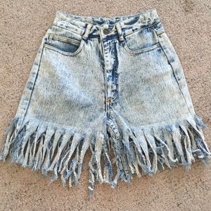 Vintage Denim Fringed Shorts Size 5 Juniors Light Wash Cutoff Jeans